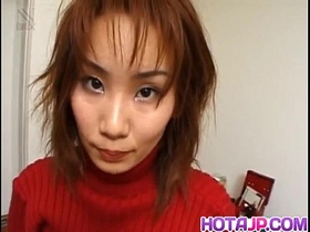 Yuki with hairy twat gets cum on face